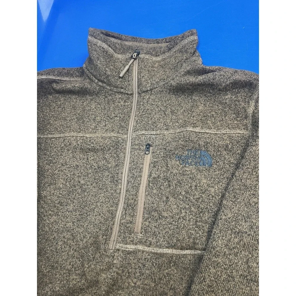 North Face Sweater Knit Quarter Zip Fleece Pullover Mens Medium Mushroom Taupe